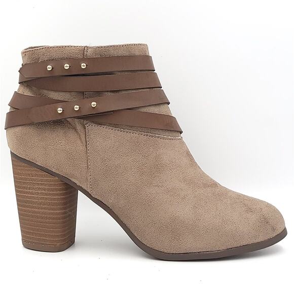 Material Girl Women Block Heel Ankle Booties Mini Size US 11M Taupe Faux Suede - Picture 2 of 6